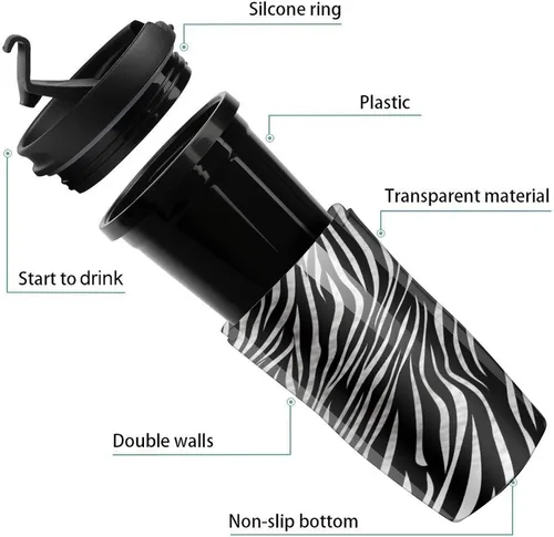 Vista 3 de Zebra Print Coffee Cup Hot Coffee Travel Mug Reusable Iced Coffee Cups Double Heat Insulation Coffee Mug with Leak-Proof Lid Stylish Travel Cup for