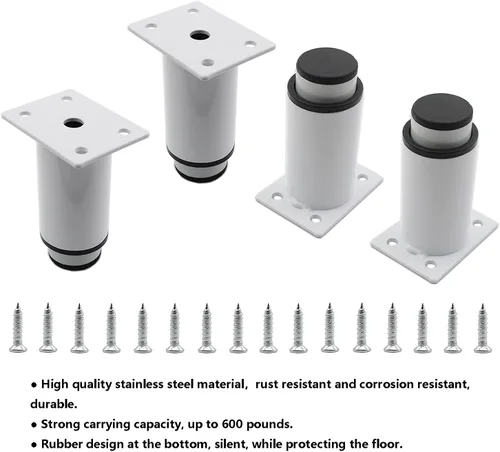 Vista 4 de Paquete de 4 patas ajustables para muebles, patas de soporte de acero inoxidable, patas de repuesto resistentes para sofá, mueble de TV, sofá, mesa