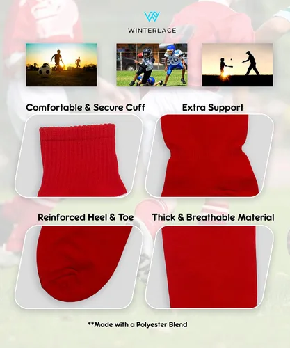 Vista 4 de Winterlace Calcetines de fútbol para niños, 6 pares, para jóvenes, a rayas, atléticos, para niños y niñas, paquete de béisbol