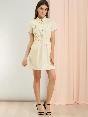 Vista 3 de Allegra K Vestido camisero de manga corta con botones y cuello de algodón para mujer
