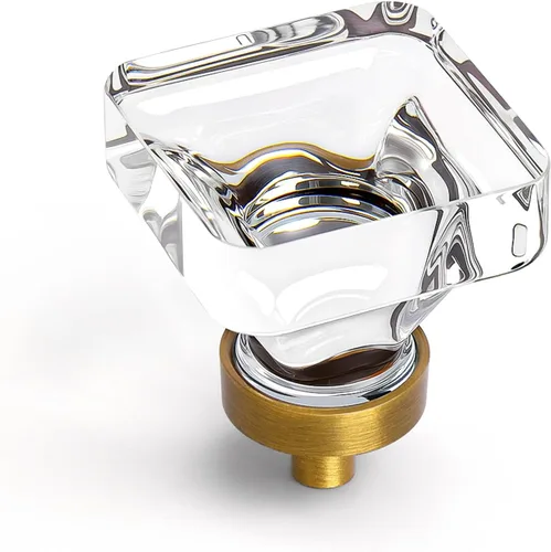 Vista 6 de coolnews - Paquete de 4 manijas de cajón de cristal champagne, manijas de vidrio para gabinete de cocina de 1-3/8 pulgadas cuadradas, manijas
