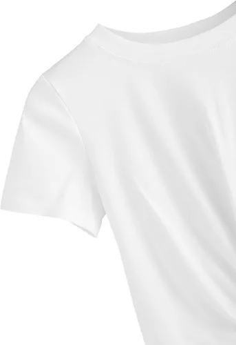 Vista 3 de MakeMeChic - Camiseta ombliguera para mujeres, de manga corta con nudo frontal, para verano, unicolor