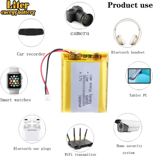 Vista 5 de Liter 3.7V 2400mAh 104050 Lipo Batería recargable de iones de polímero de litio con conector JST 0.079 in