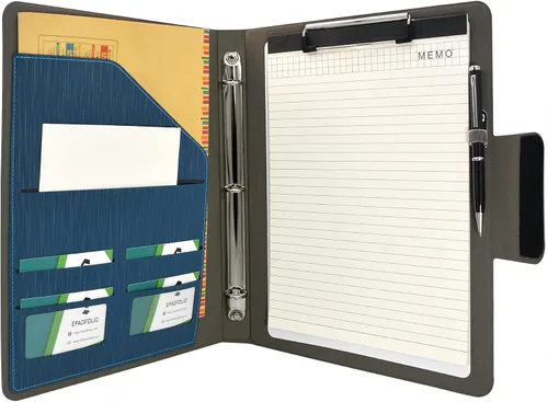 Vista 6 de Carpeta de 3 anillos con portapapeles de pizarra blanca y bolsa de documentos expandida, carpeta de anillos de padfolio organizador de negocios Azul