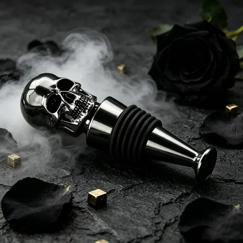 Vista 4 de Tapón de vino con calavera de Homestia, tapón de botella protector de vino, corchos de vino reutilizables para bebidas, protector de vino Negro