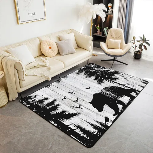 Vista 10 de Castle Fairy Bear Family - Alfombra antideslizante de 3 x 5 pies, diseño de animales salvajes, color negro, para niños, adolescentes y adultos