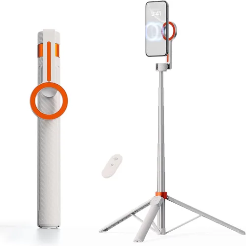 Vista 9 de TODI Trípode magnético de 65" para iPhone con control remoto, palo de selfie para iPhone Magsafe, soporte de trípode para teléfono celular