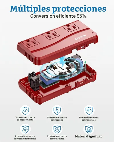 Vista 6 de BESTEK Adaptador de corriente internacional de 300 W, 220 V a 110 V, convertidor de voltaje de viaje reductor con 4 puertos USB (2 USB de 20 W)