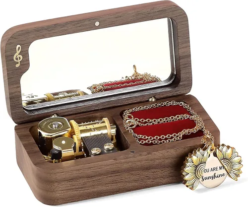 Vista 10 de SOFTALK Joyero de madera vintage para anillos musicales, regalos para propuestas, compromiso, boda, Navidad, cumpleaños, día de San Valentín