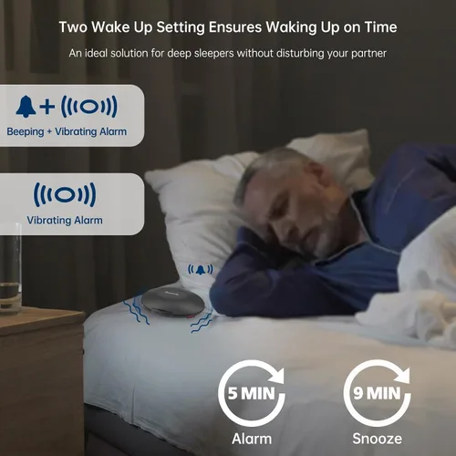 Vista 5 de DreamSky Reloj despertador vibratorio para personas que duermen mucho y Negro