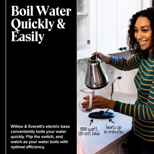 Vista 3 de Willow & Everett Hervidor de agua cuello de cisne eléctrico para verter agua sobre el café y el té – 1L – Tetera eléctrica, hervidor de agua