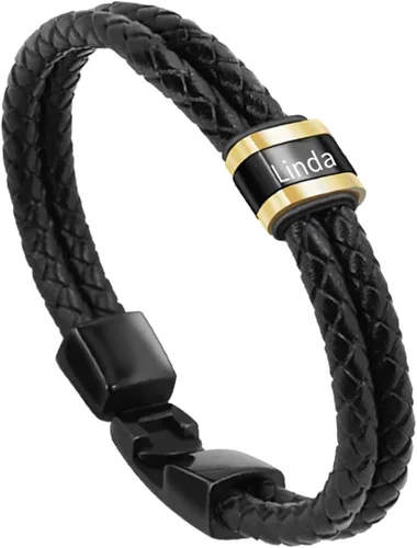 Vista 44 de Pulseras de cuero personalizadas para hombre con 1-6 nombres, pulsera trenzada personalizada con cuentas para papá, marido, día del padre, San