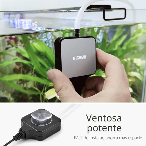 Vista 4 de NICREW Nano Silent - Bomba de aire para acuario, color negro, aireador de acuario con accesorios para pecera de hasta 10 galones, súper silenciosa