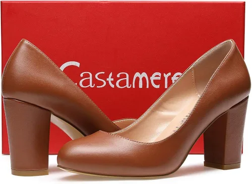 Vista 6 de Castamere Tacones altos para mujer, punta redonda, sin cordones, tacón de bloque de 3.1 in
