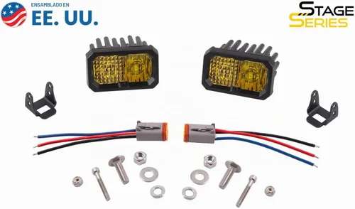 Vista 7 de Diode Dynamics C2 1.0 SAE Pod LED deportivo estándar amarillo (par), Combo con retroiluminación ámbar