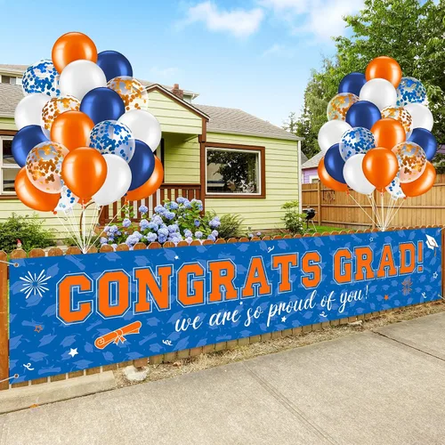 Vista 15 de Cartel de graduación de 37 piezas para decoración de globos de clase de 2026, pancarta de felicitaciones graduadas para decoración al aire libre