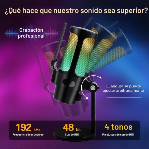 Vista 2 de VCOM Micrófono USB Gaming, Micrófono Dinámico de Condensador para Podcasting, Streaming, con Silenciado Rápido, Soporte de Escritorio, Filtro Pop