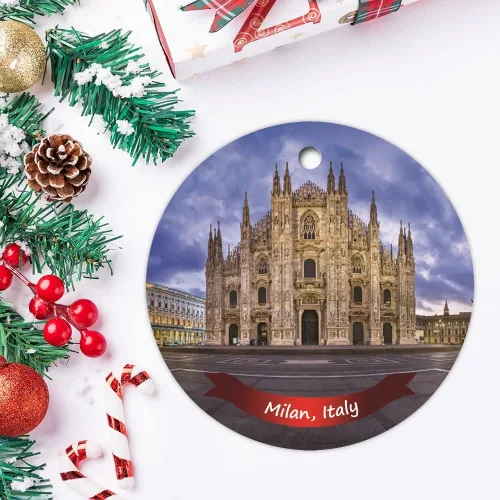 Vista 3 de Recuerdo de Navidad, la famosa catedral de Milán, Italia, paisaje, adornos de Navidad, adornos de cerámica, adornos decorativos colgantes, adorno
