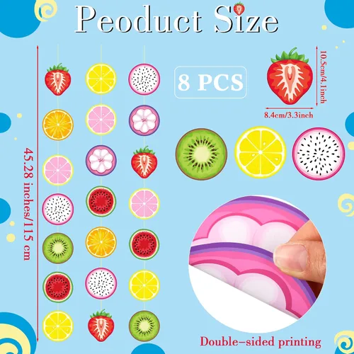 Vista 2 de Duraaamo Paquete de 8 pancartas para fiesta de frutas, guirnalda de papel de Twotti Frutti bailando Frutti, recortes colgantes de papel para verano