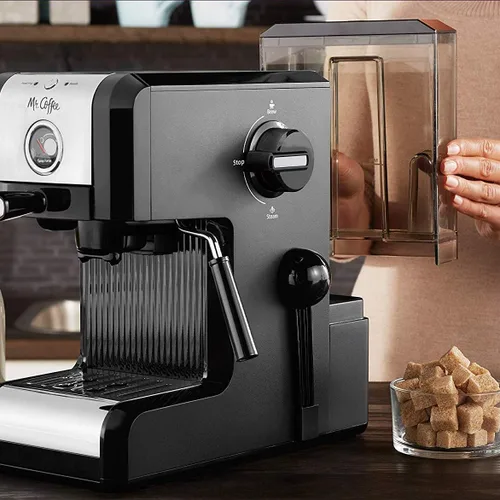 Vista 4 de Mr. Coffee Easy Maker Auténtica máquina de café expreso, 6 piezas, cromo/negro