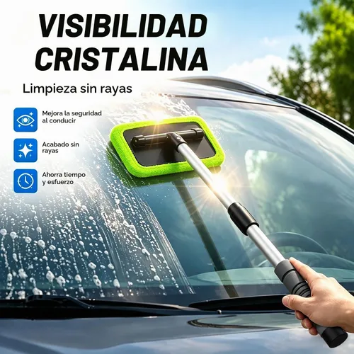 Vista 6 de XINDELL Herramienta de limpieza de parabrisas para automóvil, limpiador de ventanas con mango extensible con almohadillas de microfibra