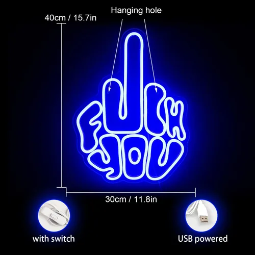 Vista 3 de Letreros de neón de gestos de letras para pared, luces LED de neón azules, luz de pared de neón USB, letrero de luz de barra de neón