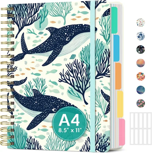Vista 21 de Cuadernos grandes de espiral rayados para el trabajo con divisores y pestañas extraíbles, 8.5 x 11 pulgadas, bonito cuaderno de tapa dura de 5