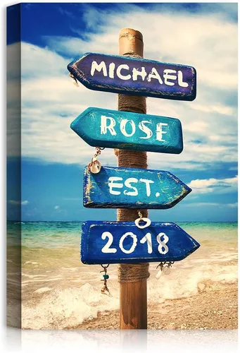 Vista 29 de A&T ARTWORK Love on Beach - Impresión fotográfica personalizada, incluye nombres y la fecha, regalo único para el aniversario de boda. Alfombrillas