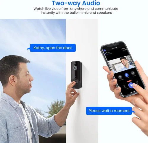 Vista 2 de Cámara de timbre de video inteligente con timbre, detección humana AI, audio de 2 vías, vista en vivo HD, solo red 2.4G