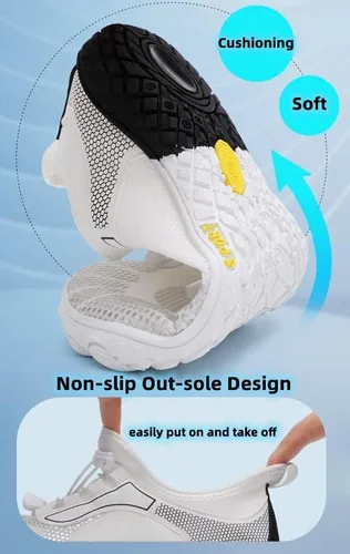 Vista 5 de AIOX Zapatos de agua para mujeres y hombres, de secado rápido, calcetines acuáticos ligeros para playa, natación, río, piscina, lago, senderismo
