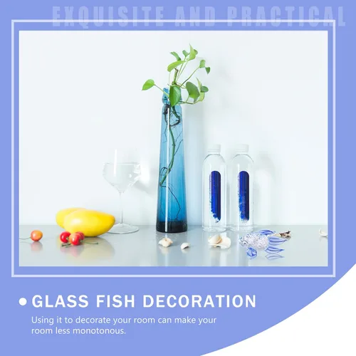 Vista 6 de Alipis Bright Blue Glass Fish Figurine Hand Blown Aquarium Decoration Collectible Sculpture for Home Office Display