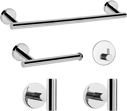 Vista 7 de NearMoon Juego de accesorios de baño SUS 304 de acero inoxidable grueso, incluye toallero de 16 pulgadas, soporte para papel higiénico, ganchos Oro