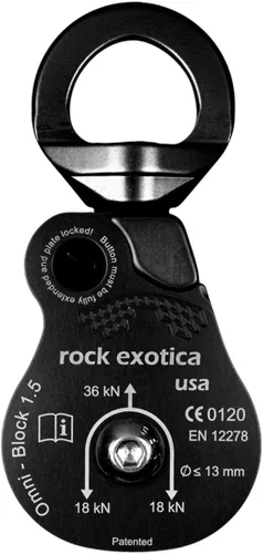 Vista 5 de Rock Exotica Omni-Block Swivel Pulley – High-Strength Swivel Pulley with Sideplate Access for Rigging – Made in The USA