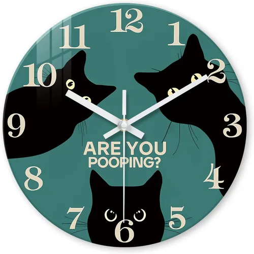 Vista 17 de XNM Reloj de Pared Analógico de Vidrio Operado por Batería 12 Pulgadas Redondo de Cuarzo Reloj de Gato Negro para Cocina Reloj de Pared Silencioso