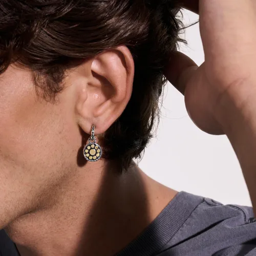 Vista 5 de Aretes colgantes redondos pequeños con lunares dorados y plateados para mujer, Metal, No es una piedra preciosa