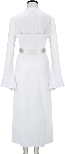 Vista 3 de MORROWIND Disfraz de mujer con capucha blanca, vestido largo con cinturón, traje de fiesta de cosplay de Halloween