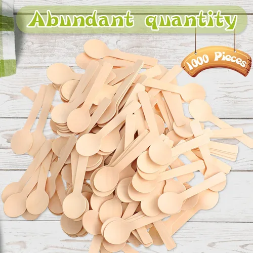 Vista 2 de 1000 mini cucharas de madera de 3.94 pulgadas, cucharas de degustación desechables para postres helados, postres de miel, postres de charcutería