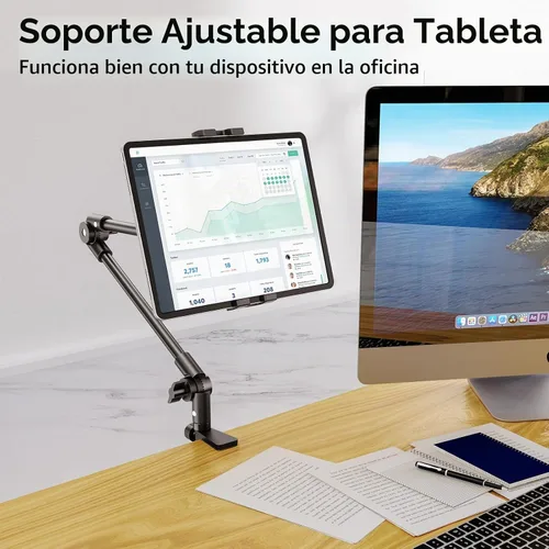 Vista 2 de KDD Soporte para tableta, soporte de teléfono iPad de ajuste, soporte de cámara web de brazo largo de 27 pulgadas para escritorio, apto
