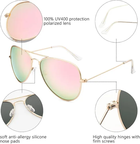 Vista 3 de Livhò Sunglasses for Men Women Aviator Polarized Metal Mirror UV 400 Lens Protection