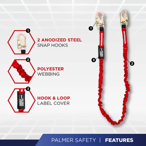Vista 4 de Palmer Safety Arnés de seguridad de protección contra caídas Hammerhead Series Kit de seguridad I Arnés Premium + Cordón + Kit de extensor de anillo