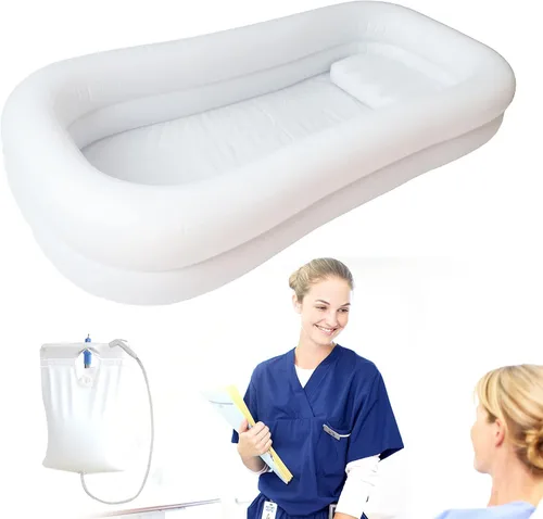 Vista 2 de Bañera inflable médica, cama portátil para pacientes geriátricos, ancianos, discapacitados, discapacitados, bañera de PVC para adultos con bolsa