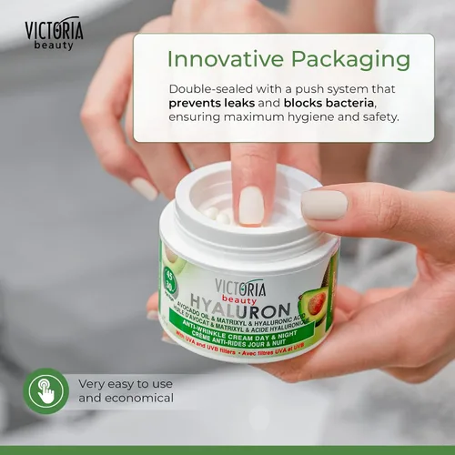 Vista 7 de Hyaluron Crema antiarrugas con aceite de aguacate - para piel madura (edad 30 +) - Crema natural intensiva para día y noche con filtros UV