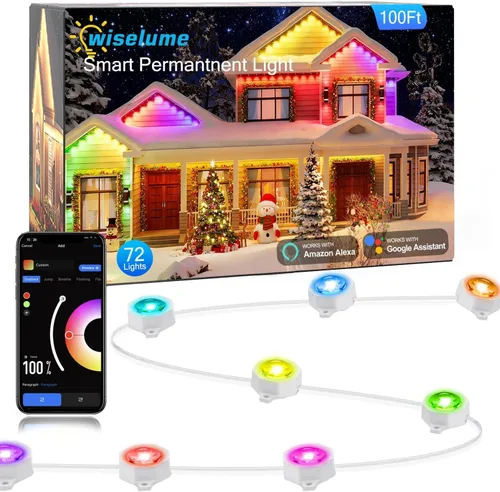 Vista 10 de Luz exterior permanente de 50 pies con 36 luces LED, luces de tejado inteligentes RGB que cambian de color, luces exteriores impermeables