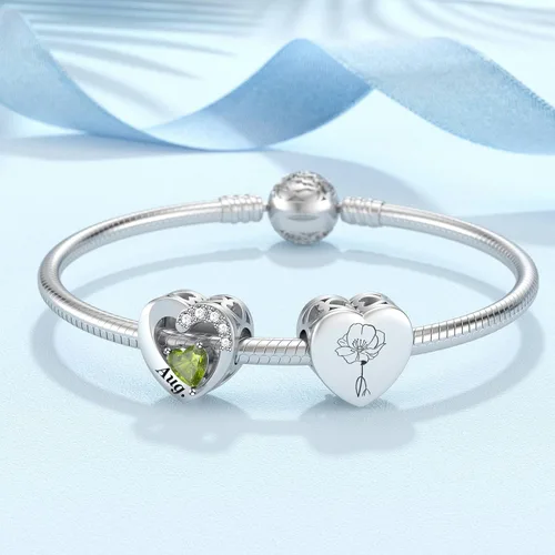 Vista 2 de SEVENWELL Birthstone Charms with Birth Month Flower Engraved Fit Charms Pandora Bracelet 925 Sterling Silver Beads Charms Happy Birthday for Women