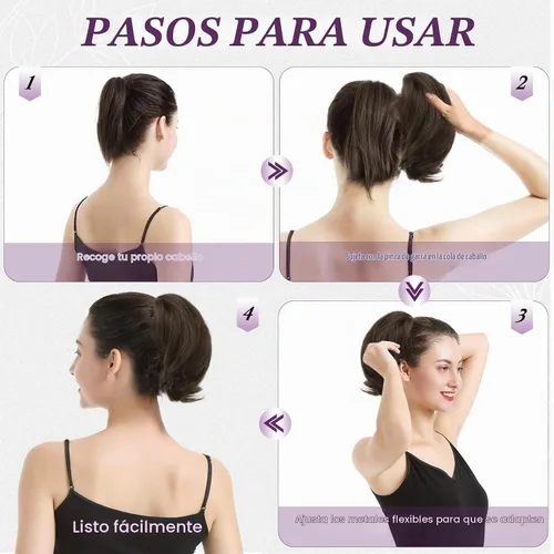 Vista 6 de BARSDAR Extensión de cabello humano corto con clip de garra con metales flexibles, cabello humano real de 8 pulgadas, extensiones de moño