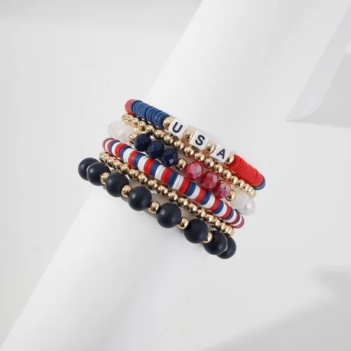 Vista 2 de Colorido juego de pulseras de cuentas de arcilla Heishi para mujer, apilables, disco de vinilo, polímero con cuentas, pulseras elásticas preppy