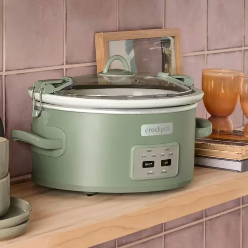 Vista 5 de Crock-Pot Olla de cocción lenta programable con tapa de cierre de 6 cuartos de galón para cocinar y transportar, color Moonshine Verde (Verde)
