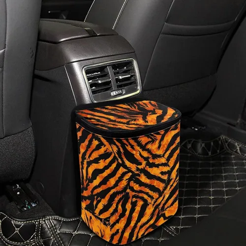Vista 3 de Renewold Bote de basura para automóvil, con estampado de tigre y animales, ajustable, portátil, con tapa, para SUV, camioneta, sedán, camión, bolsa