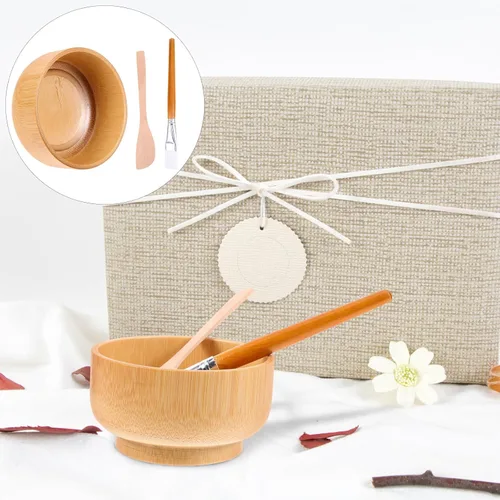 Vista 4 de Juego de cuencos de mezcla de máscara facial de madera para damas, cuidado de la piel facial, mezcla de arcilla, kit de tazón de máscara facial
