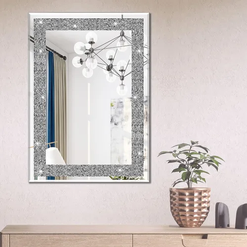 Vista 9 de Ruomeng Espejo de pared rectangular, 16 x 20 pulgadas, diamante de cristal aplastado, baño, entrada y dormitorio